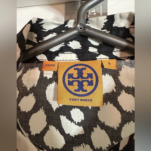 Tory Burch Long Sleeve Button Down Animal Print Cotton Shirt Size 6 - Picture 6 of 8